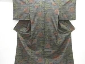 未使用品　草花模様織出し手織り紬着物